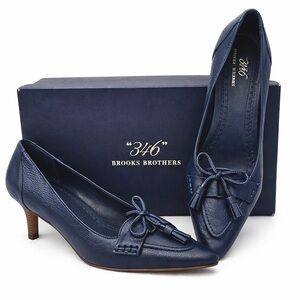 Brooks Brothers 346 Navy Blue Tassel Kitten Heels Genuine Leather Size 7.5 NIB
